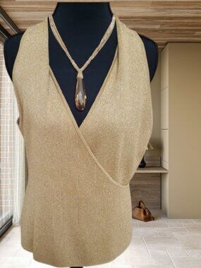I.N.C  International Concepts Shimmery Gold Wrap Halter Top  ✨Size: XL✨